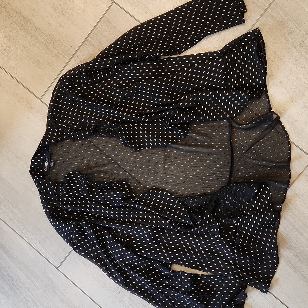 Glitzy Black And Gold Sheer Shrug Open Front Short Jacket 3/4 Sleeves Sz 2X